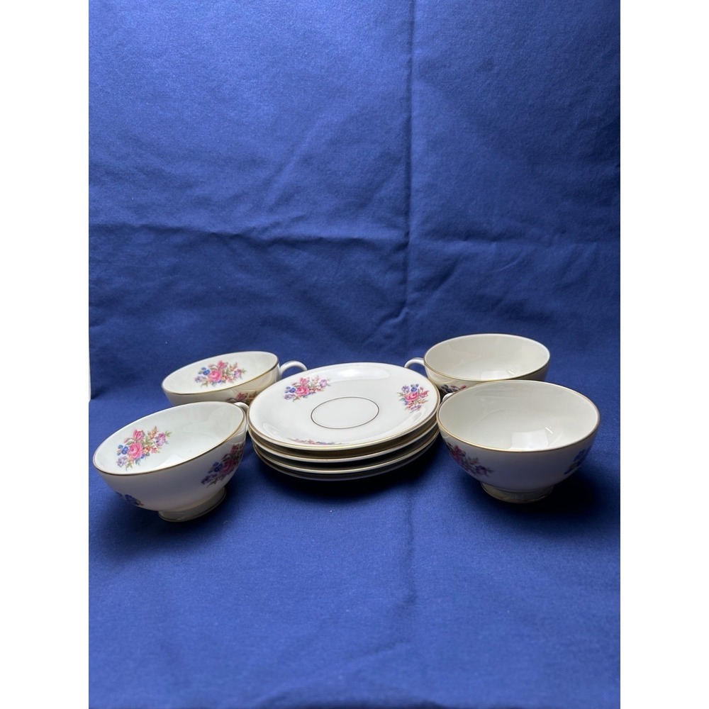 Rosenthal Bavaria Vintage 4 Teacup & Saucer Set With Floral Design German 282443
